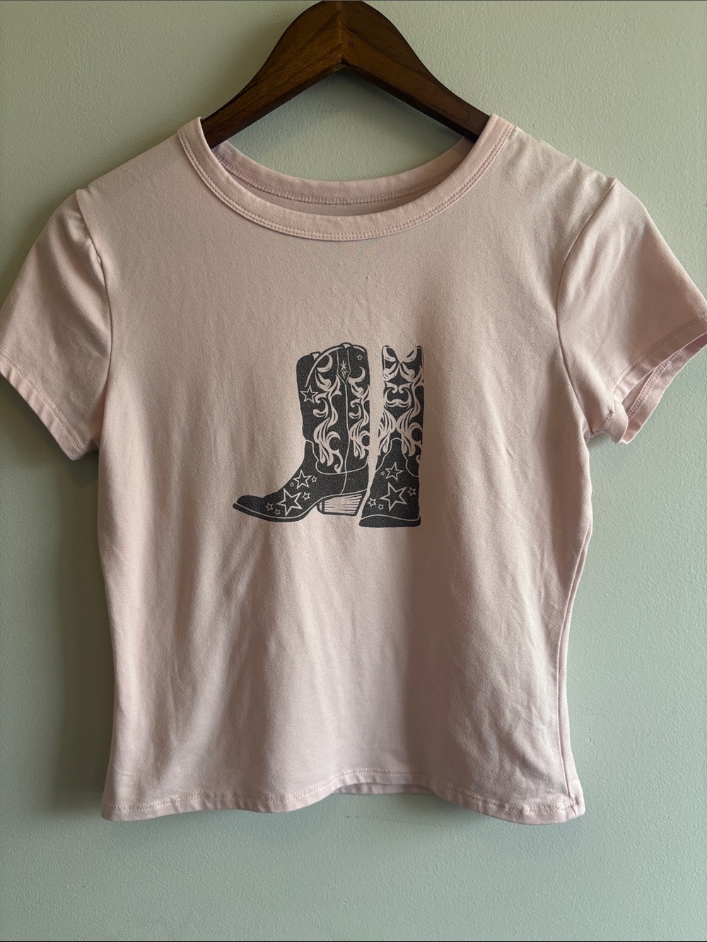 Women’s Light Pink Short Sleeve Tee with Cowboy Boot Graphic